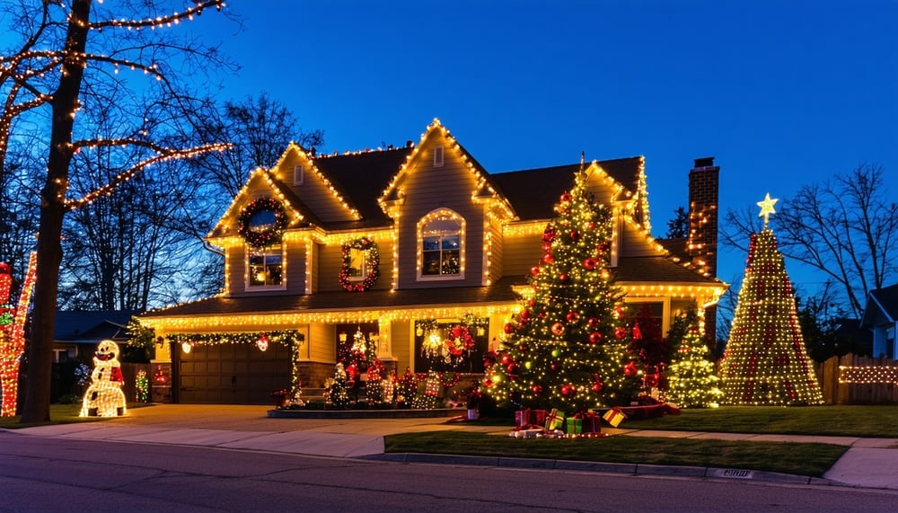 Beautifully decorated home with professional Christmas lights