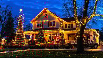 Festive home decorated with professional holiday lights